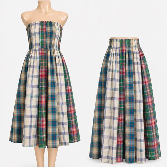 Oli & Hali Dresses & Skirts - Oli & Hali Plaid Convertible Maxi Skirt Tube Dress Women's Small Pocketed